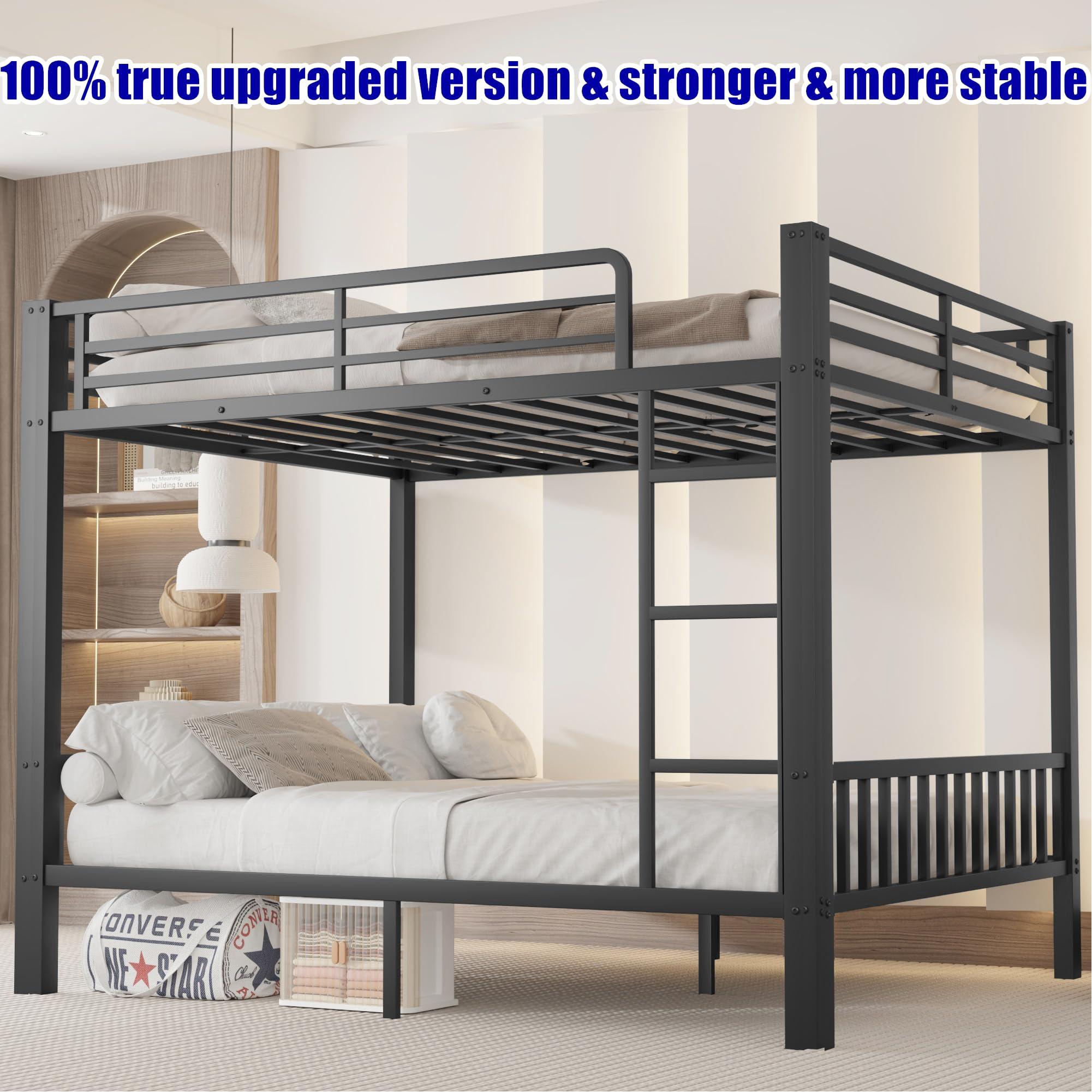 SIGONE SIGONE Stronger and Safer Metal Steel Bunk Bed Frame Queen Over Queen Size, Heavy Duty More Stable Thickened Black Metal Bunk Queen Bed (Easier to Assemble) (Queen Over Queen)