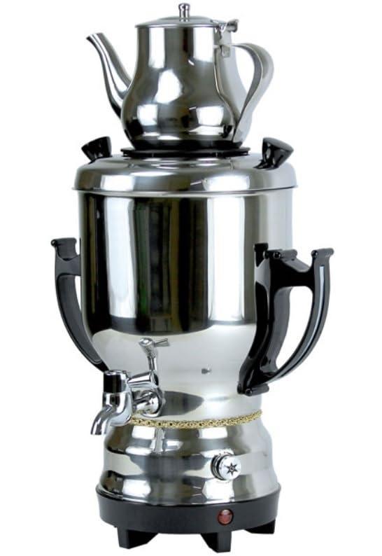 Generic Electric Stainless Steel Persian Russian Turkish Arabic 4.5 Liter Samovar With Kettle 32oz Tea Maker Water Teapot 110V 1300W Auto Shut Off, Keep Warm