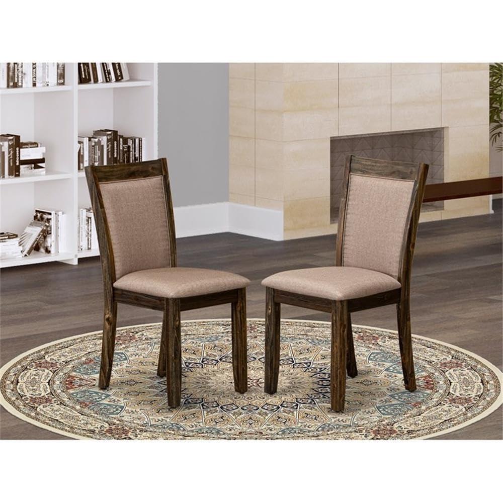 East West Furniture East West Furniture MZC7T16 Monza Parson Dining Chairs - Dark Khaki Linen Fabric Padded Chairs, Set of 2, Distressed Jacobean