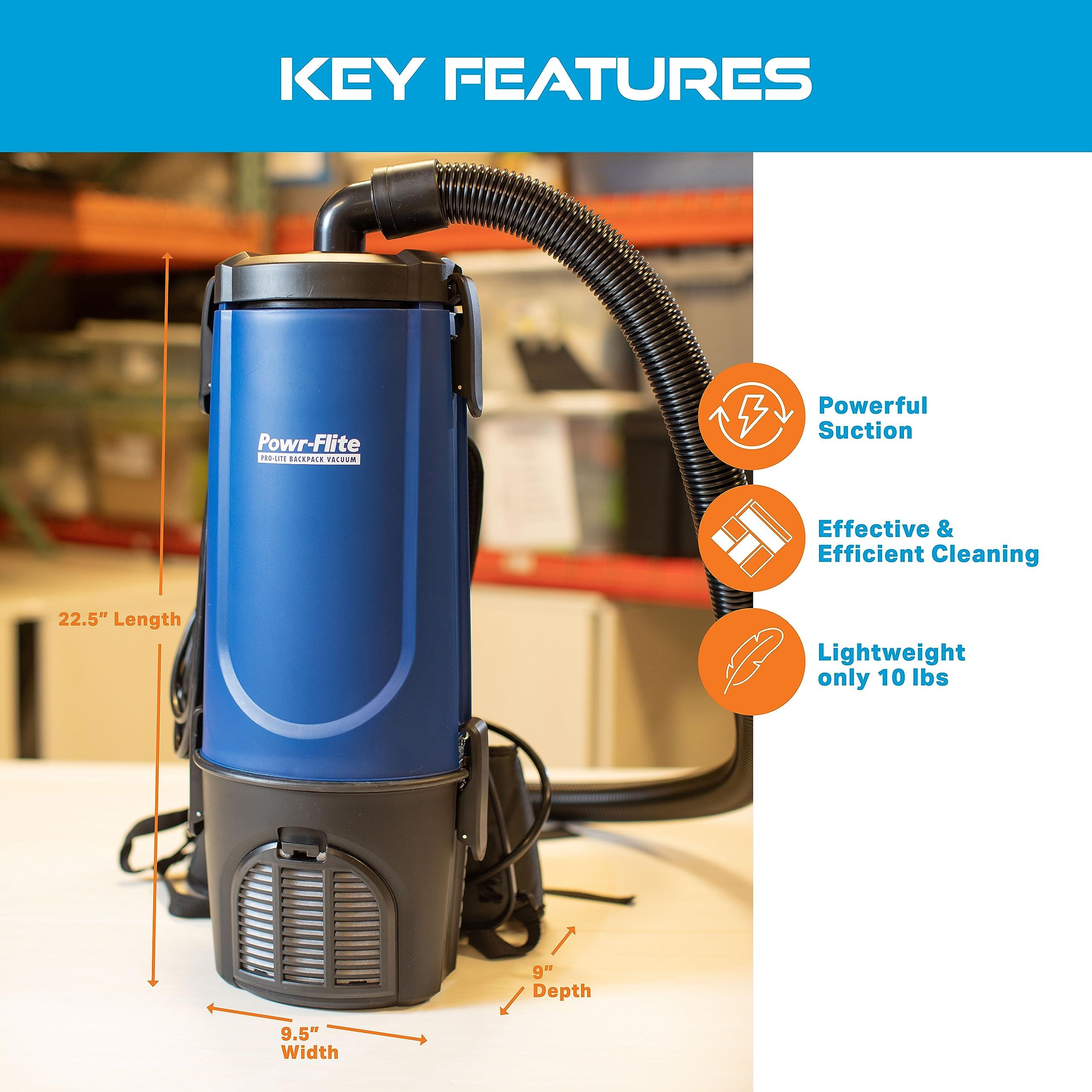 Powr-Flite Powr-Flite Pro-Lite Backpack Vacuum Commercial Grade 4-Quart Canister Vacuum Cleaner, Portable Vacuum with Tool Kit, BP4S