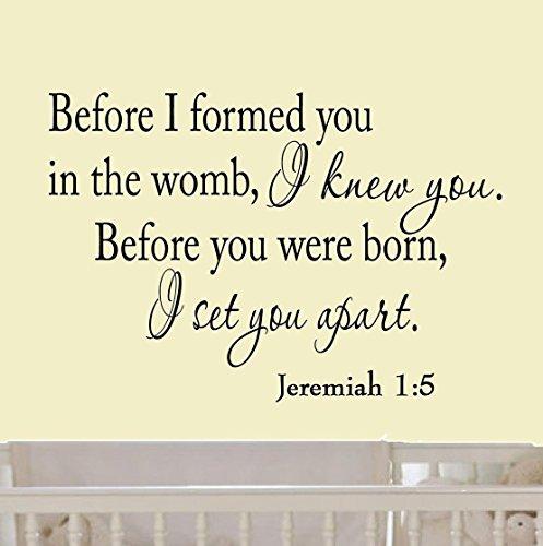 VWAQ Before I Formed You in The Womb I Knew You. Before You were Born, I Set You Apart. Jeremiah 1-5 Vinyl Wall Art Religious Home Decor Bible Scripture Quote Nursery Wall Decal