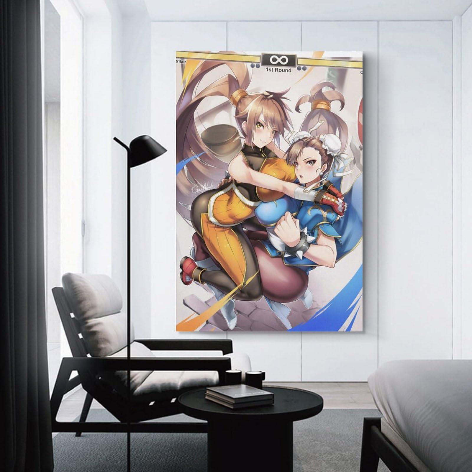DFJHAZGT DFJHAZGT Street Fighter Game Posters Chun Li & Striker Sexy Anime Aesthetic Posters Poster Decorative Painting Canvas Wall Art Living Room Posters Bedroom Painting 20x30inch(50x75cm)