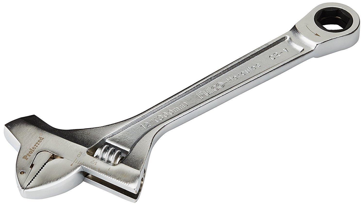 Proferred Proferred T10001 Mining Adjustable Wrench with Hammer, Chrome Finish, 12"
