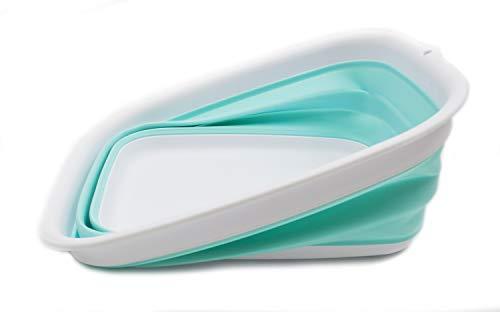 SAMMART SAMMART 9.45L (2.5 Gallon) Collapsible Tub - Foldable Dish Tub - Portable Washing Basin - Space Saving Plastic Washtub (White/Lake Green, M)
