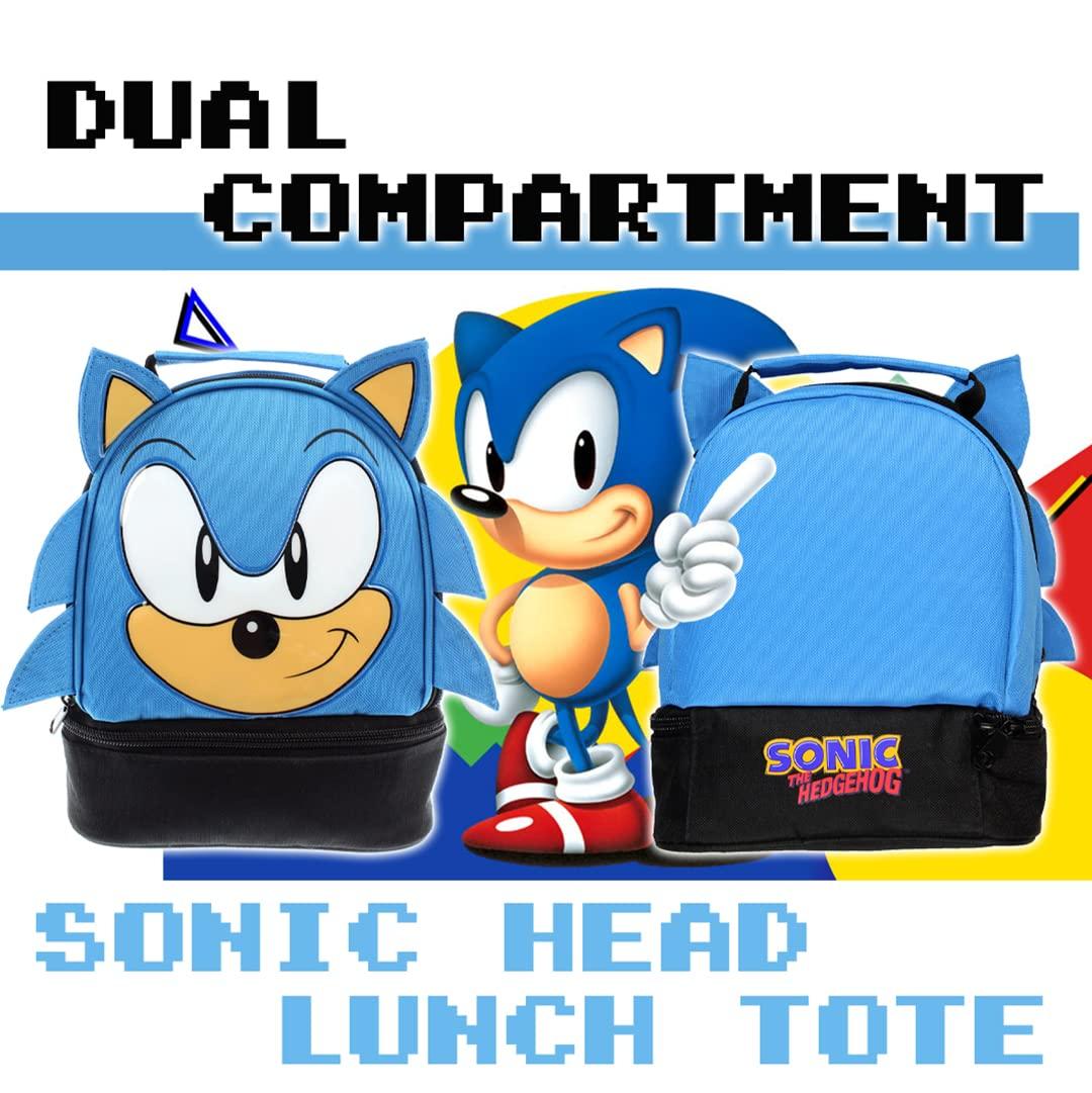 Bioworld Sega Sonic the Hedgehog Lunch Bag Big Face Dual Compartment Lunch Box Kit