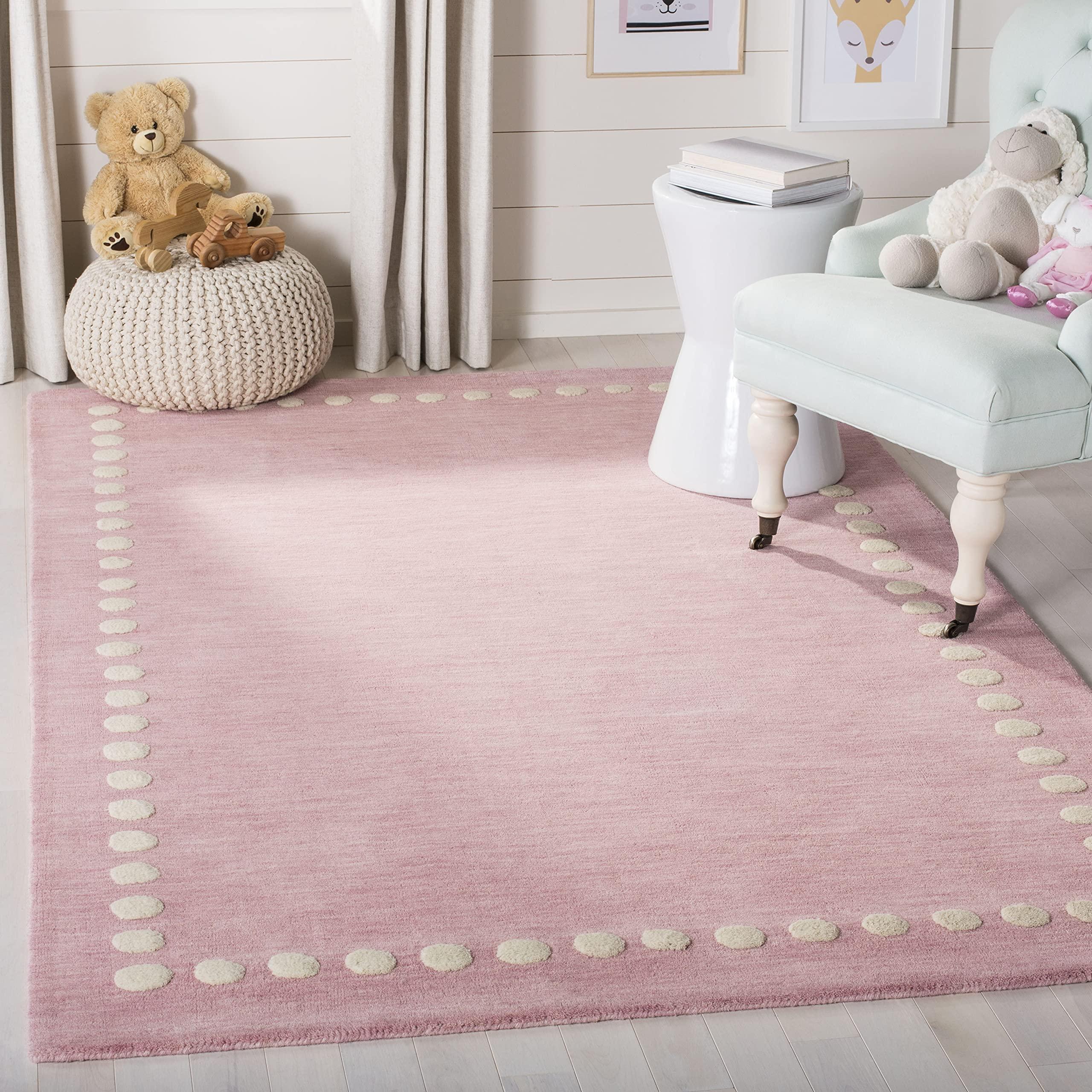Safavieh SAFAVIEH Kids Collection Area Rug - 5' x 8', Pink, Handmade Polka Dot Border Wool, Ideal for High Traffic Areas in Living Room, Bedroom (SFK802U)