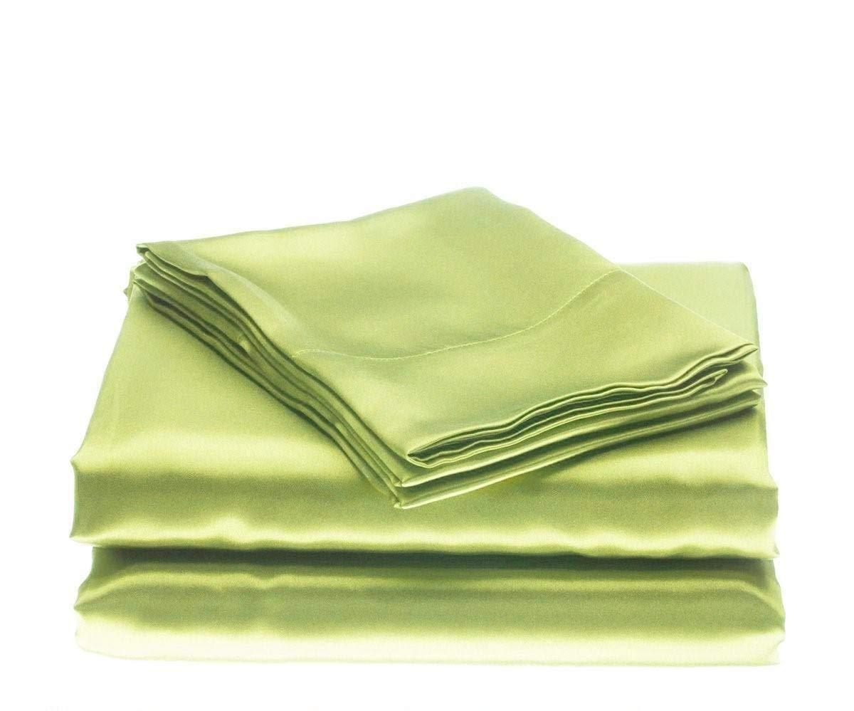 Impression Bedding Impression Bedding Silk Satin Sheets Set | Silk Satin Sheets Set Full XL | Full XL Sheets Set Sage | Silk Fitted Sheet 24 Inch Deep Pocket | 4 Pc Sheet Set | Silk Flat Sheet & Pillowcases Set.
