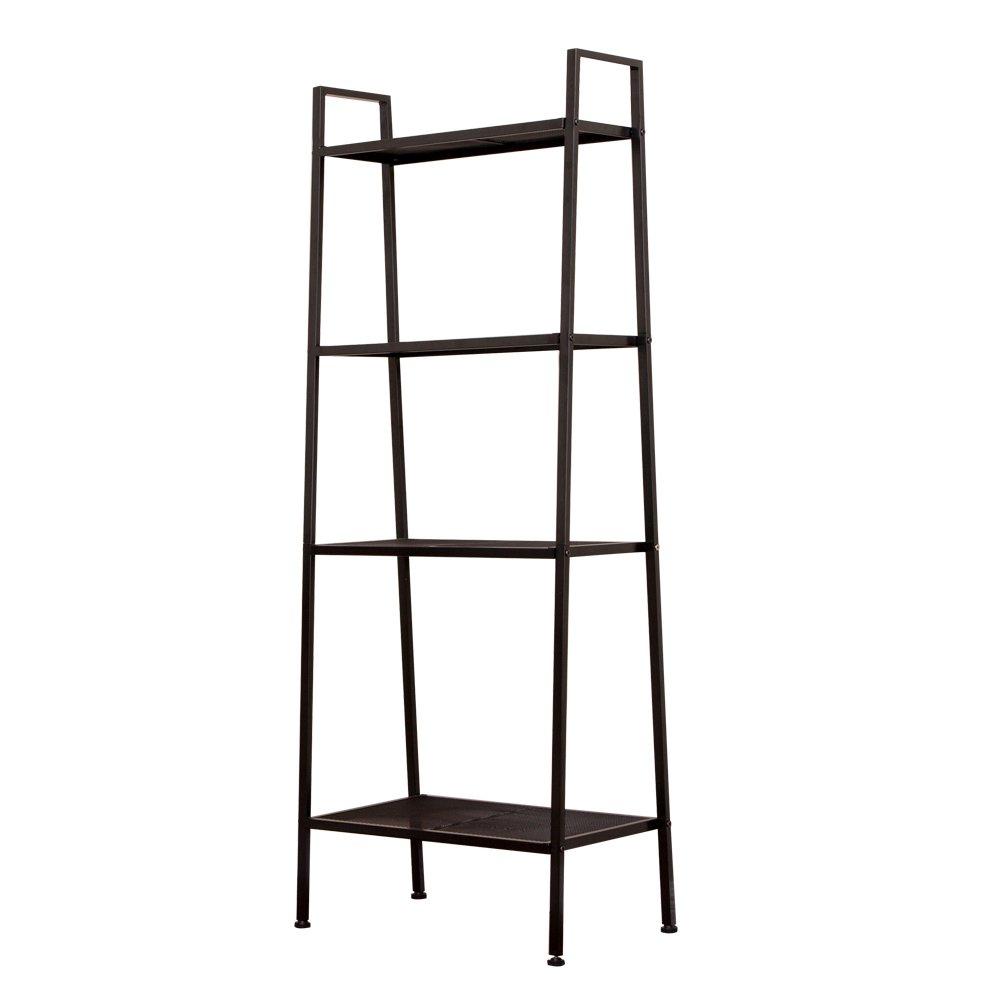 seelee 4-Tier Open Ladder Bookshelf, Multifunctional Leaning Plant Flower Stand Rack Bookcase Storage Display Shelves for Home Office Bathroom Balcony (Black)