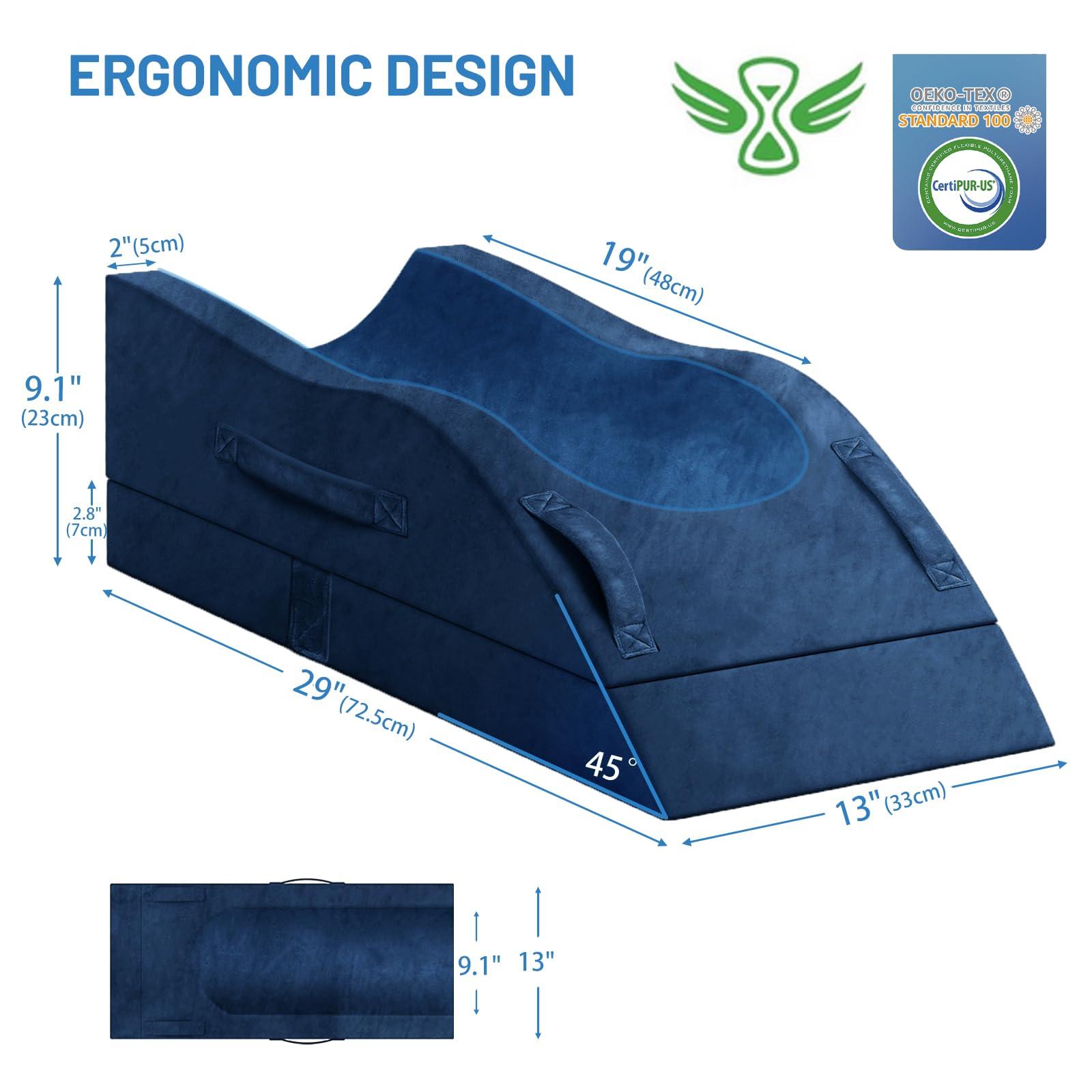 TranquilRelax TranquilRelax Leg Elevation Pillows, Wedge Pillow for After Surgery Or Rest, Memory Foam Leg Support Adjustable, Back Knee Hip Ankles Pain Relief, Knee Pillow for Sleeping Blood Circulation Blue
