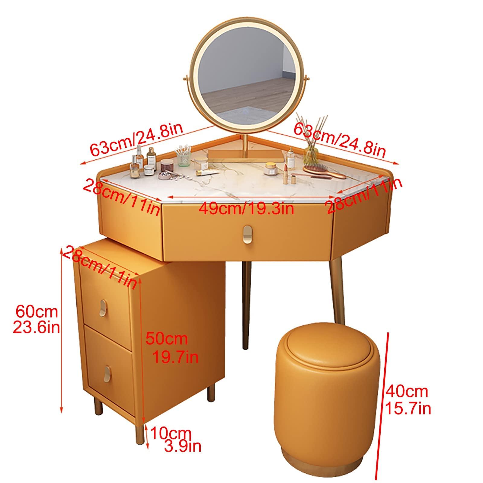 REALN REALN Corner Vanity Set with Lighted Mirror, Makeup Dressing Table with Drawers, Cabinet and Cushioned Stool, Girls Vanity Desk for Dressing Room, Bedroom (Color : Gray)