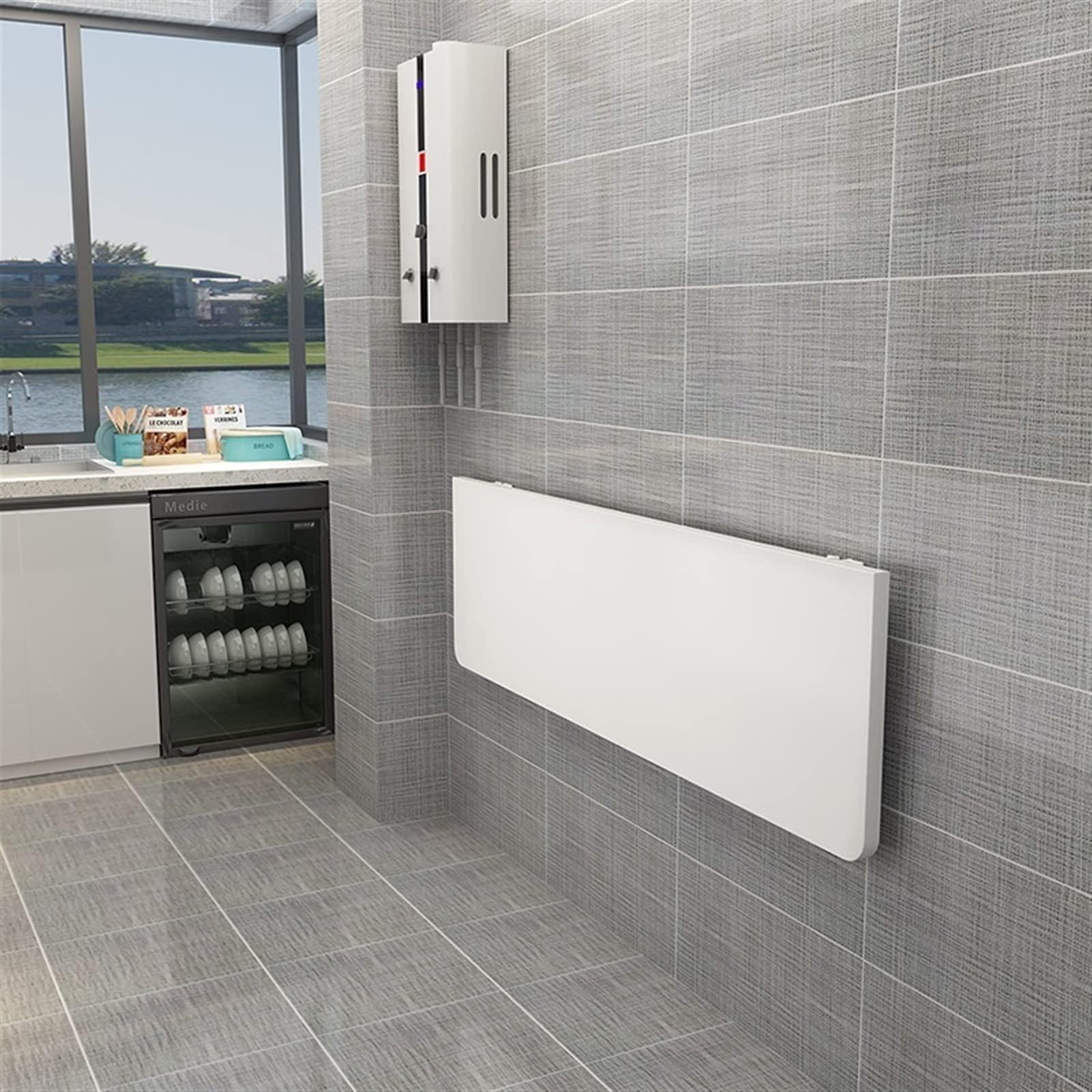 DUSXLX Breakfast Bar Table, Computer Workstations, Folding Wall Mounted Tables Fold-Down Wall Table Kitchen Drop Leaf Dining Table Work Table | Small Space Saving Hanging Table, White