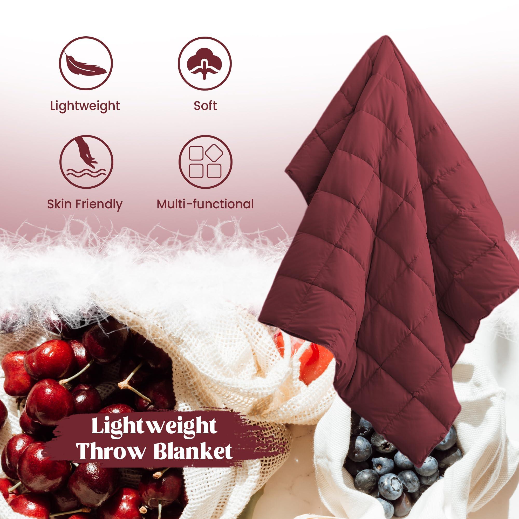 puredown Puredown Soft Feather Down Throw Blanket Lightweight Packable Couch Throw for Indoor and Outdoor Use, 50\"X70\", Wine