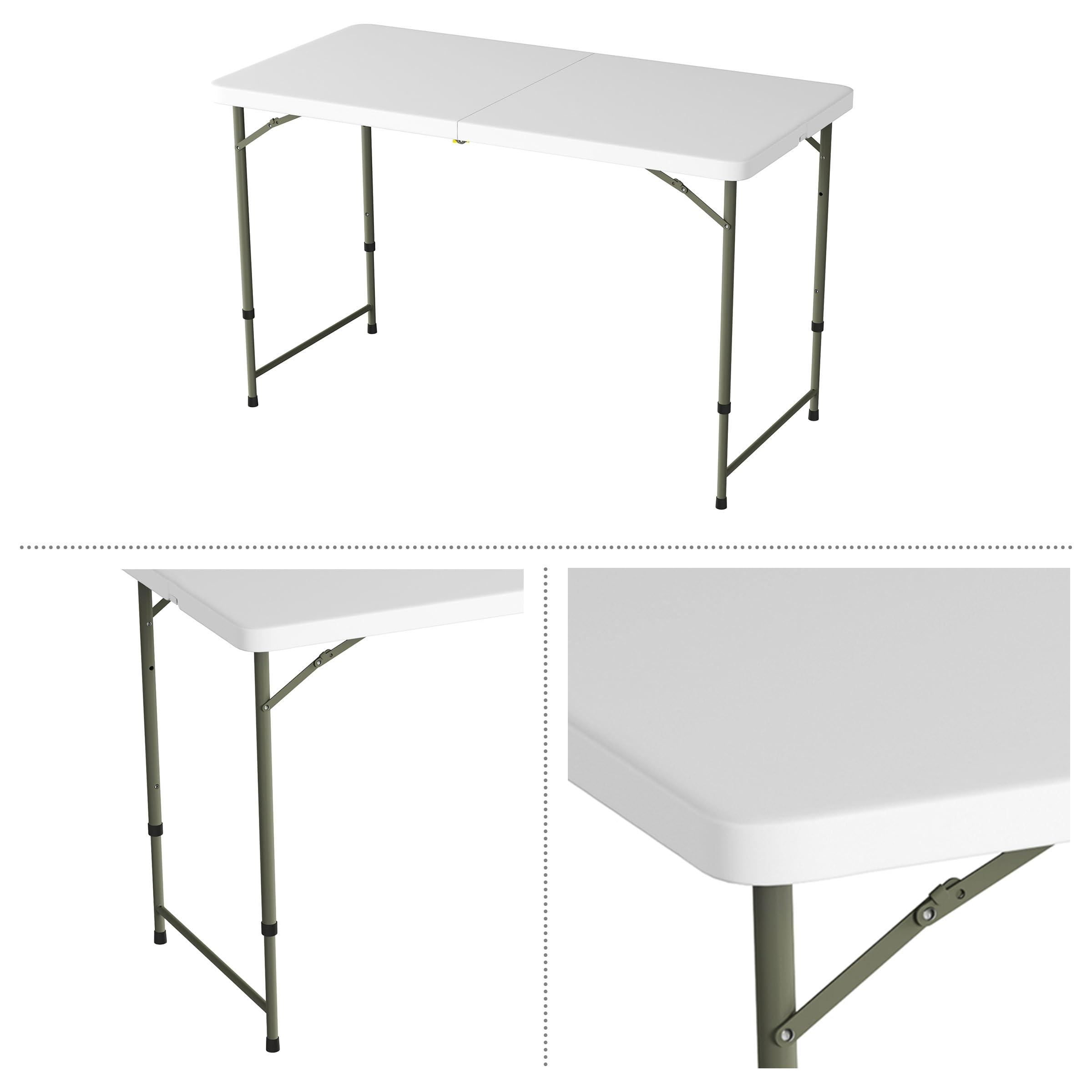Everyday Home Adjustable Folding Table - Portable 4-Foot Plastic Utility Tabletop with 2 Height Settings - Indoor and Outdoor Seating by Lavish Home (White)