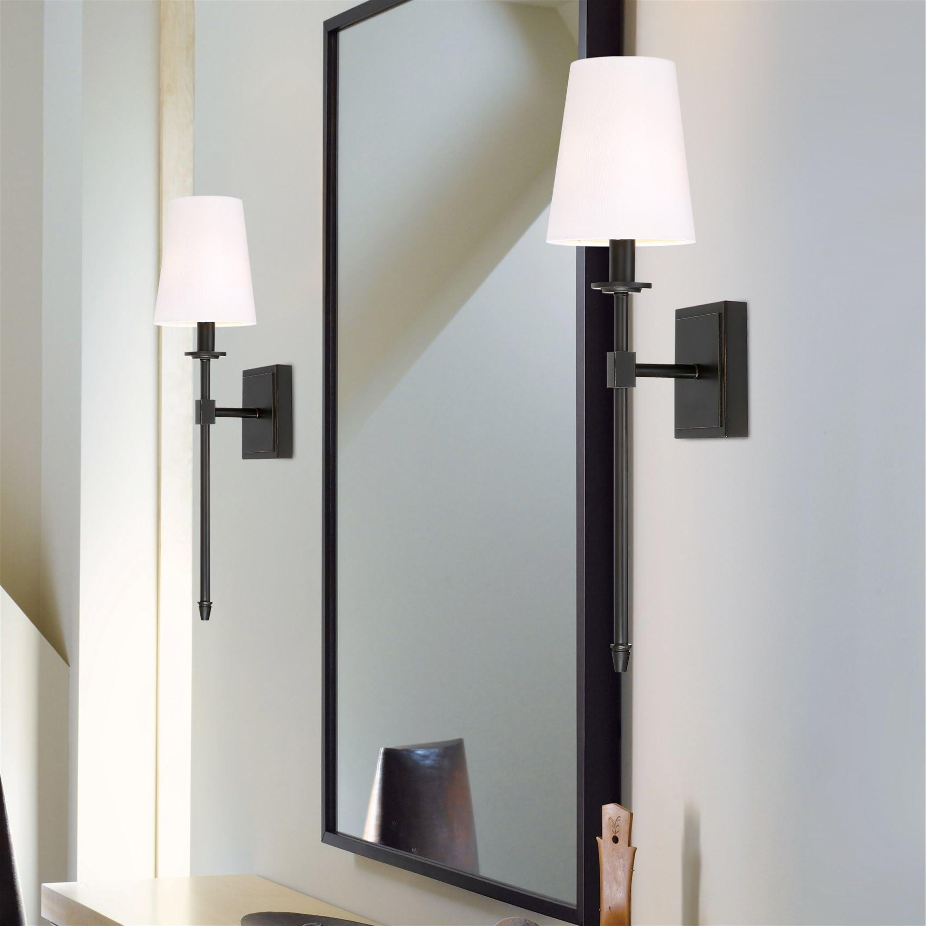 Kira Home Kira Home Torche 20" Wall Sconce/Wall Light + Linen Shade, Oil-Rubbed Bronze Finish