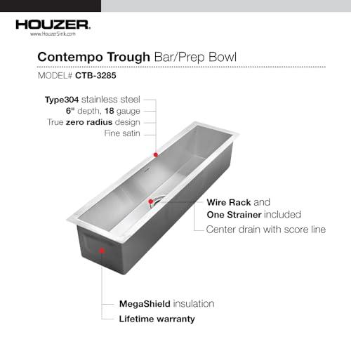 HOUZER HOUZER CTB-3285 Contempo Trough Series Stainless Steel Bar Sink, 30-by-6-1/2-Inch, Satin