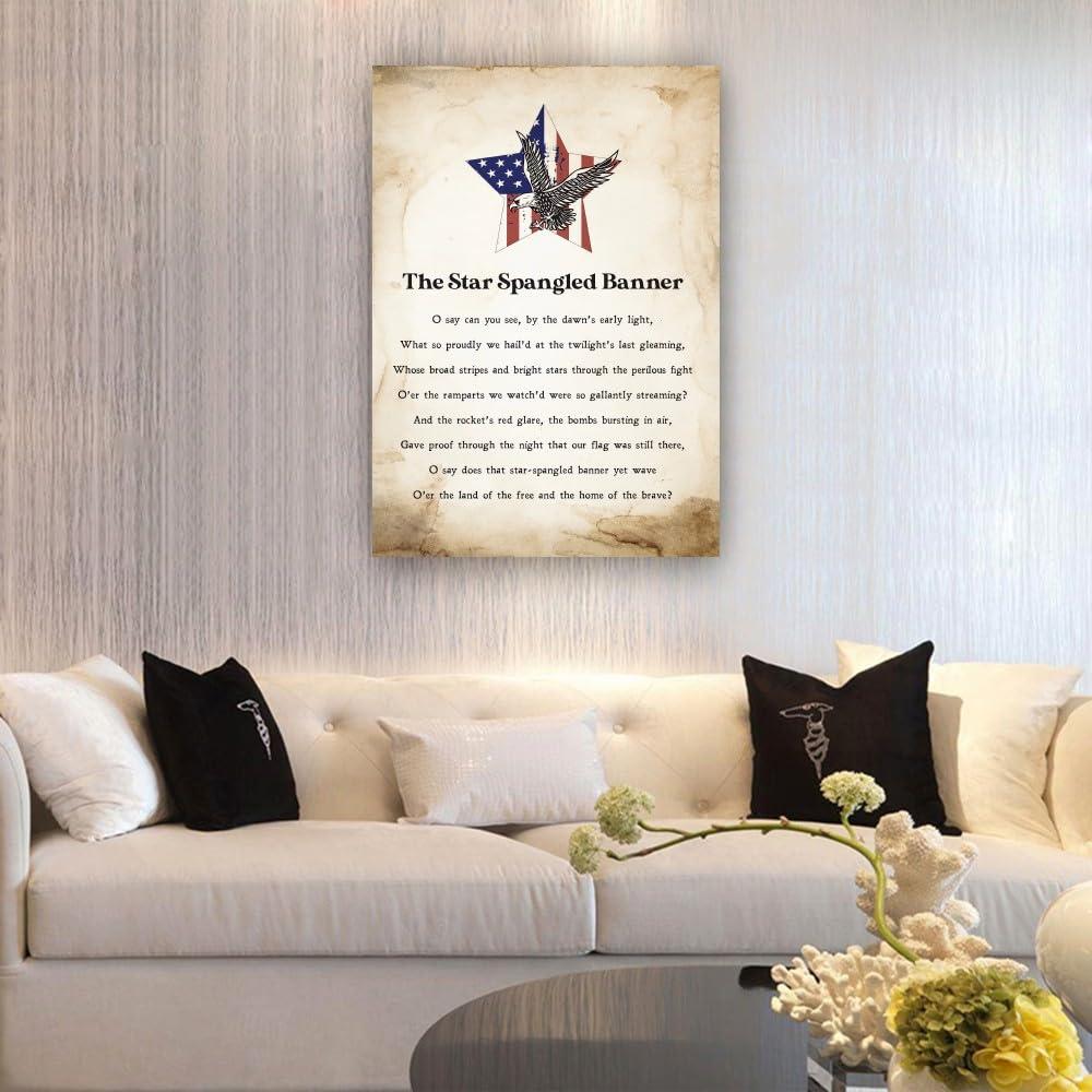 Quwinty Quwinty Star Spangled Banner Posters American National Anthem Prints Posters Wall Art Room Decorative Painting Canvas Set Modern Bedroom (12.00\'\'x18.00\'\',Unframed)