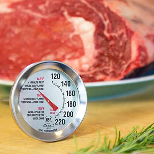 Escali Escali AH1 Stainless Steel Oven Safe Meat Thermometer, Extra Large 2.5-inches Dial, Temperature Labeled for Beef, Poultry, Pork, and Veal Silver NSF Certified