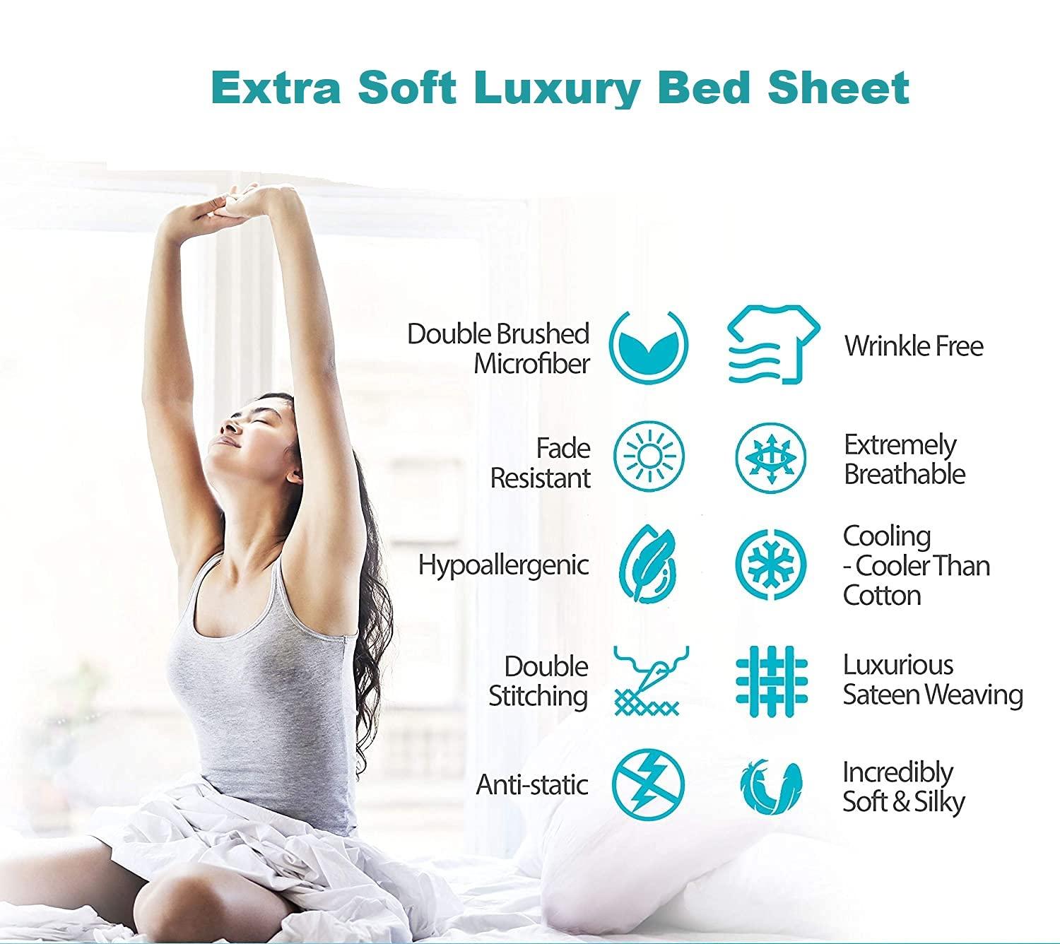 Shreem Linen Short Queen Sheets, RV Sheets Set for Campers, Deep Pockets Fitted RV Bunk Sheets, 4-Piece 1800 Microfiber Bed Sheet Set, Cool & Breathable, RV Queen Sheets (Light Blue, Short Queen)