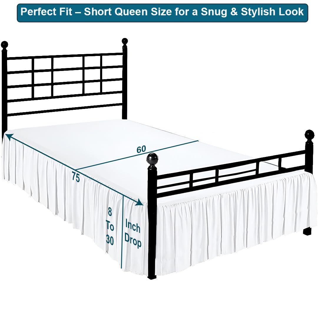Shreem Linen Ruffled Bed Skirt with Split Corners, Gathered Style, 100% Microfiber-12 Drop, Dust Ruffle Bed Skirts Short Queen, White