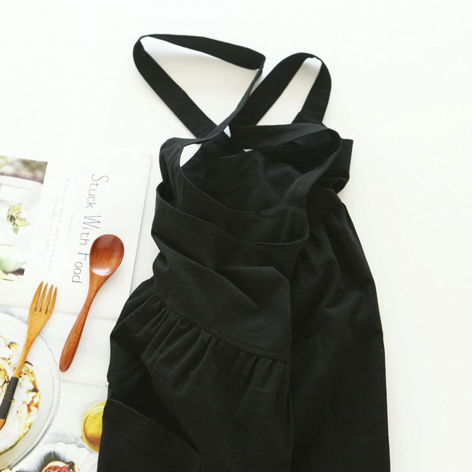 Uaussi Uaussi Cotton Linen Apron Cross Back Work Apron for Women with Pockets Pinafore Dress X Cross Halter Apron for Baking Chef Garden