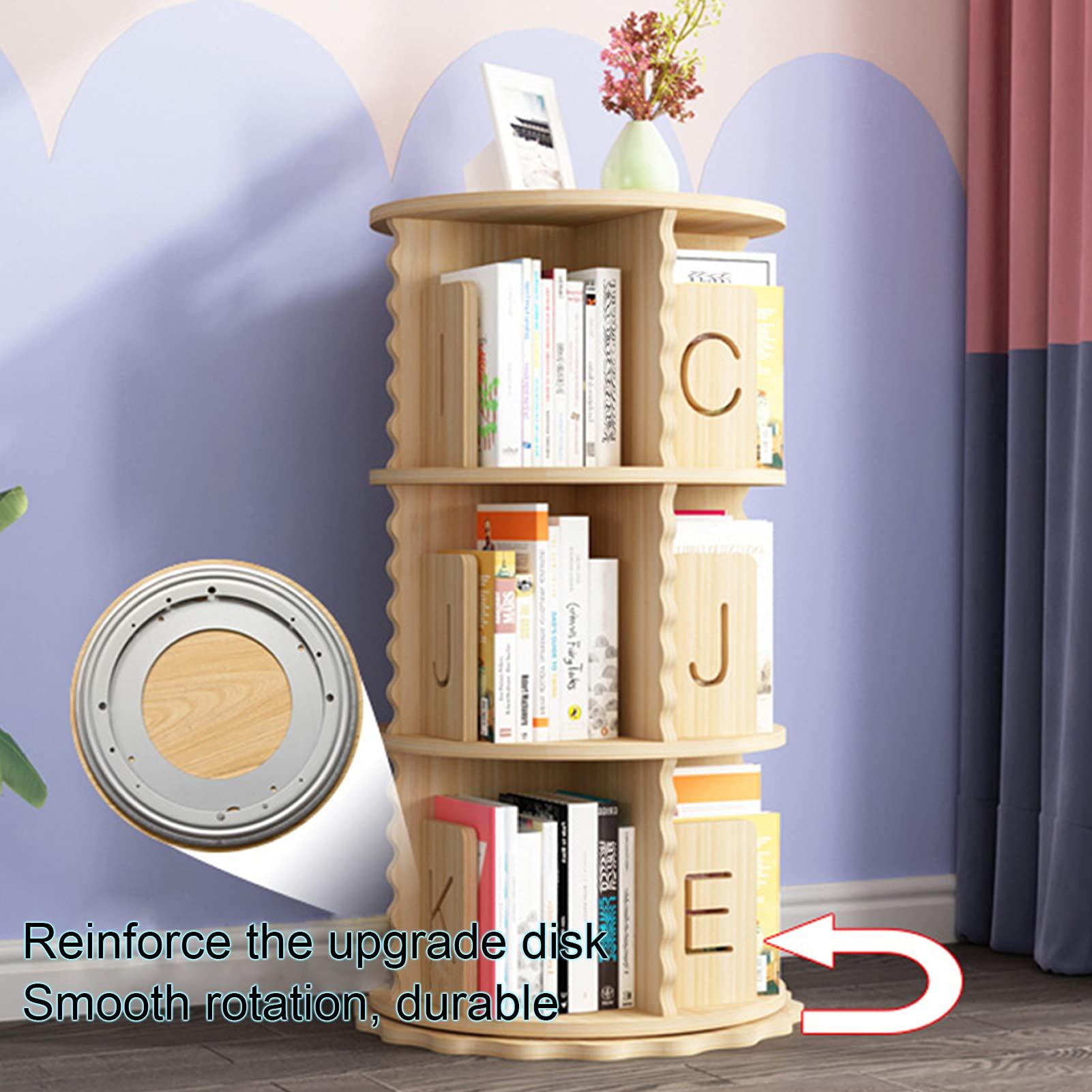 JKGHK JKGHK Round Revolving Bookcases, Solid Wood Removable Freestanding Bookcase, with Universal Wheels 360 Rotatable Book Racks Storage Rack, Home/Office/Kids Room
