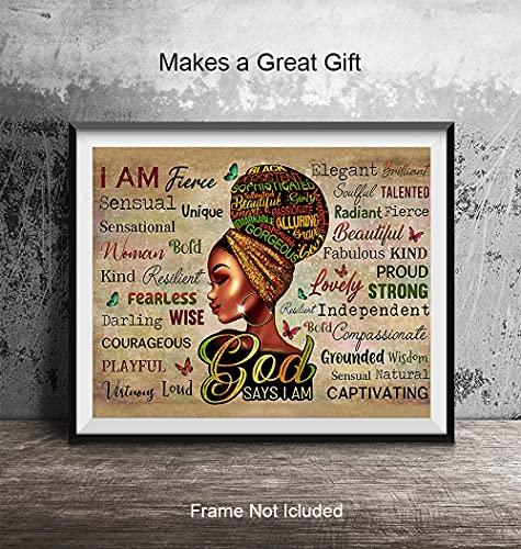 YELLOWBIRD ART & DESIGN African American Women Positive Affirmations - Black Wall Art - Religious Christian Gifts for African American Girls - Inspirational Spiritual Positive Quotes Sayings Poster Picture - God Says You Are