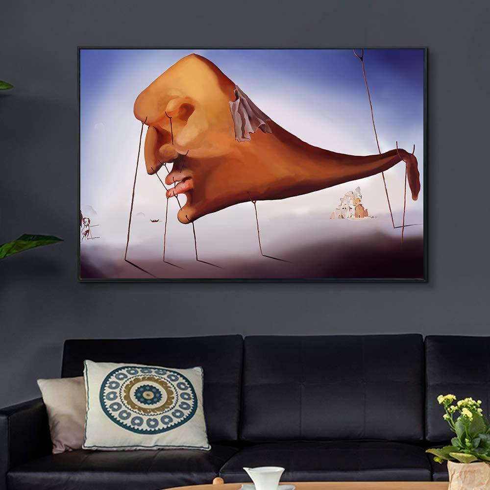 INVIN ART INVIN ART Framed Canvas Giclee Print Art Sleep Le Sommeil by Salvador Dali Wall Art(Black Slim Frame,24"x36")