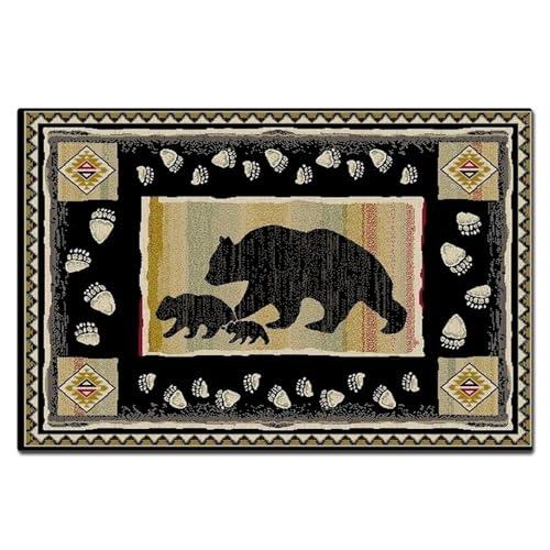TuLdys TuLdys Rustic Cabin or Lodge Theme Rug, 3x5ft/36x60in, Bear and Cub Design with Trees in Background and Bear Track Patterned Edges Imitation Cashmere Area Rugs with 4 Pcs Carpet Gripper