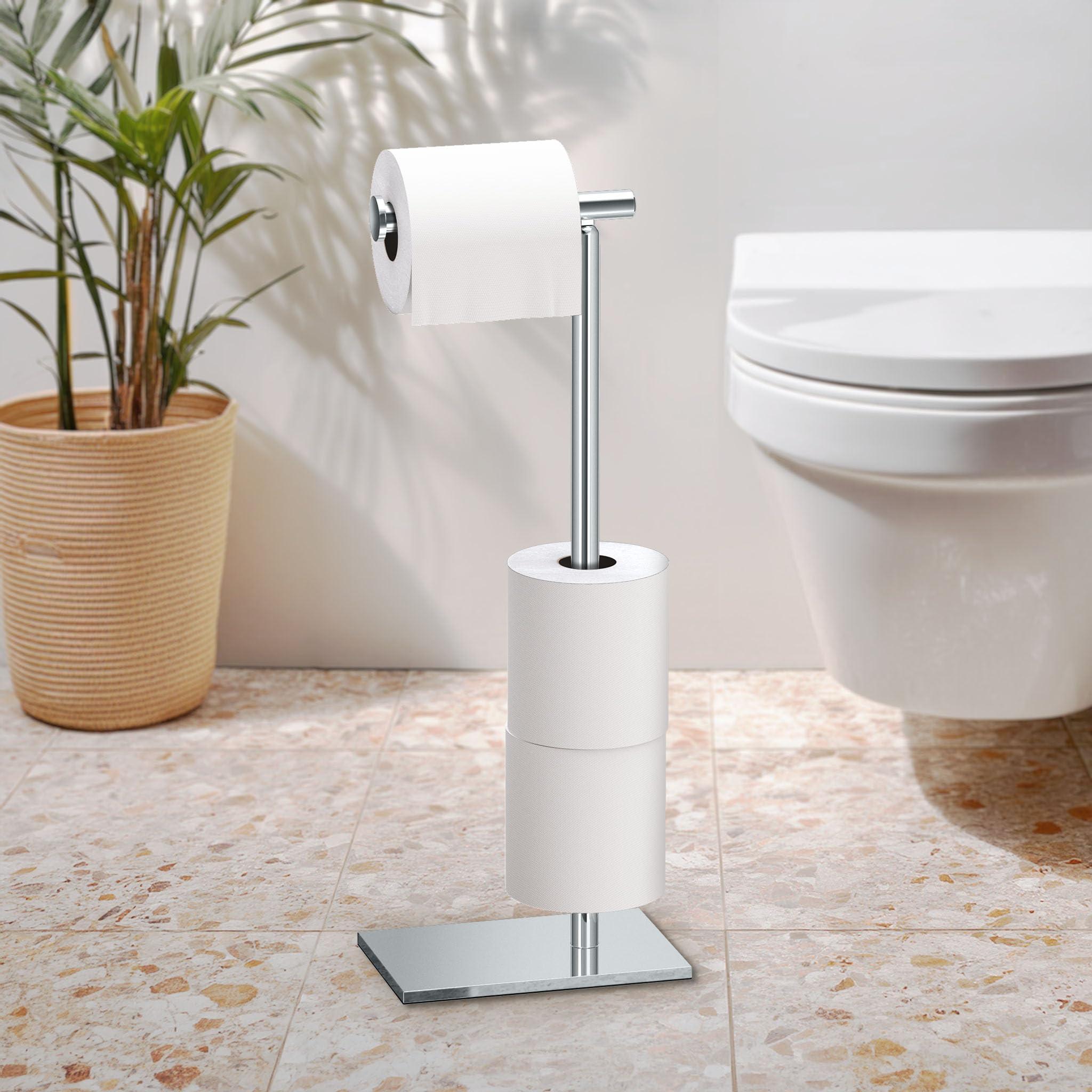 Gatco Gatco 1443C Modern Square Base Toilet Paper Holder Stand with Storage, Chrome, 21.13"H