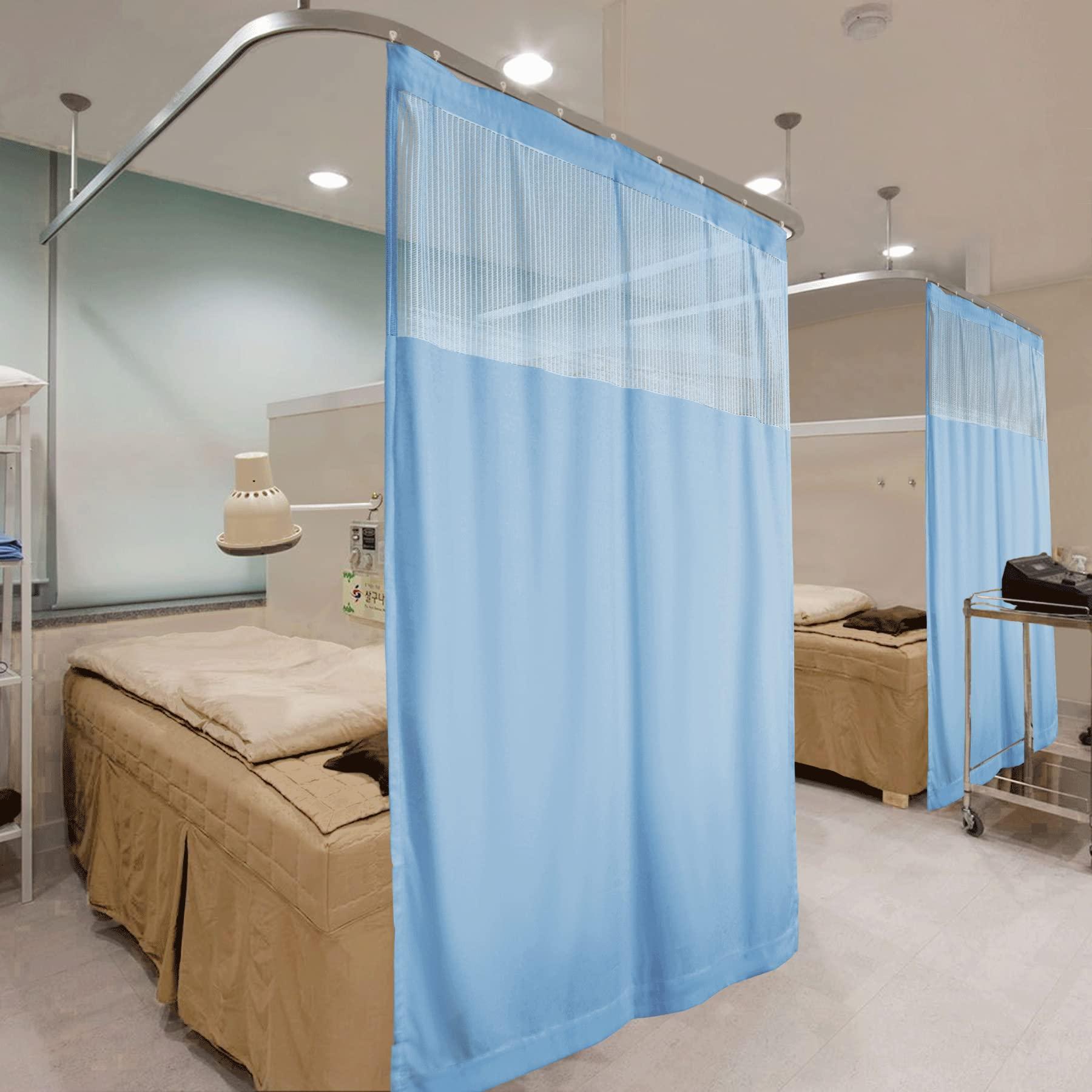 Fcosie Fcosie Extra Wide 15ft Wide x 8ft Tall Hospital Room Divider Curtain, Medical Grade Privacy Curtain with Mesh Top, Hospital Bed Divider Curtain, Flat Hooks Hanging Cubicle Curtains, 1 PC, Blue