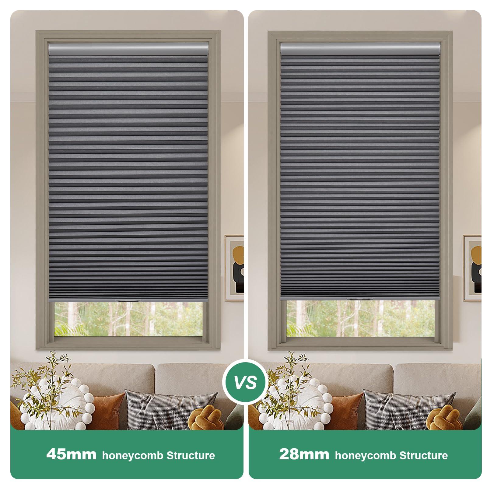 Tonature Toanture Custom Cordless Cellular Blinds, Easy to Install Blackout Honeycomb Window Blinds for Shades, Thermal Insulated 1.8" Single Cell Honeycomb Blinds for Bedroom, Office(Dark Grey,79.5"W x 54"H)