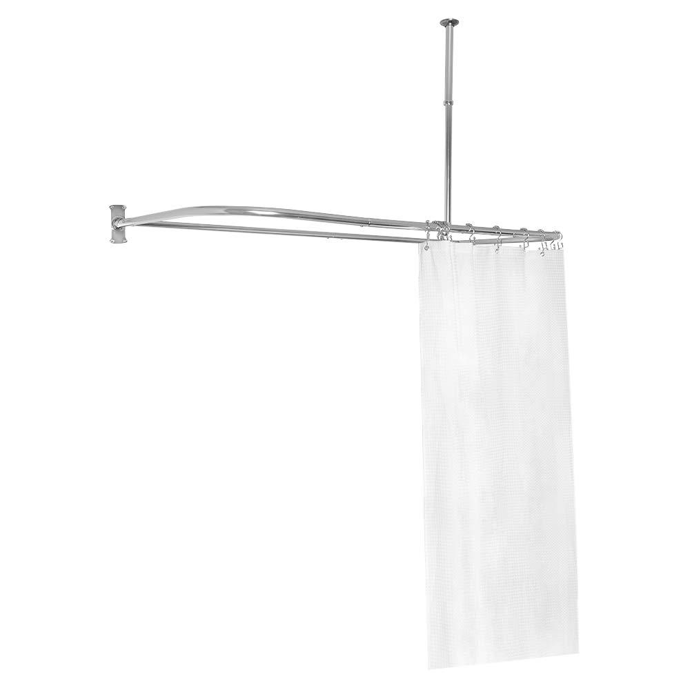 Utopia Alley Utopia Alley Rustproof Aluminum Shower Rod - Chrome | D-Shape Shower Rod with Ceiling Support, Shower Curtain Rod for Bathroom Shower, Perfect for Freestanding Tubs and Showers (61"L x 28"W)