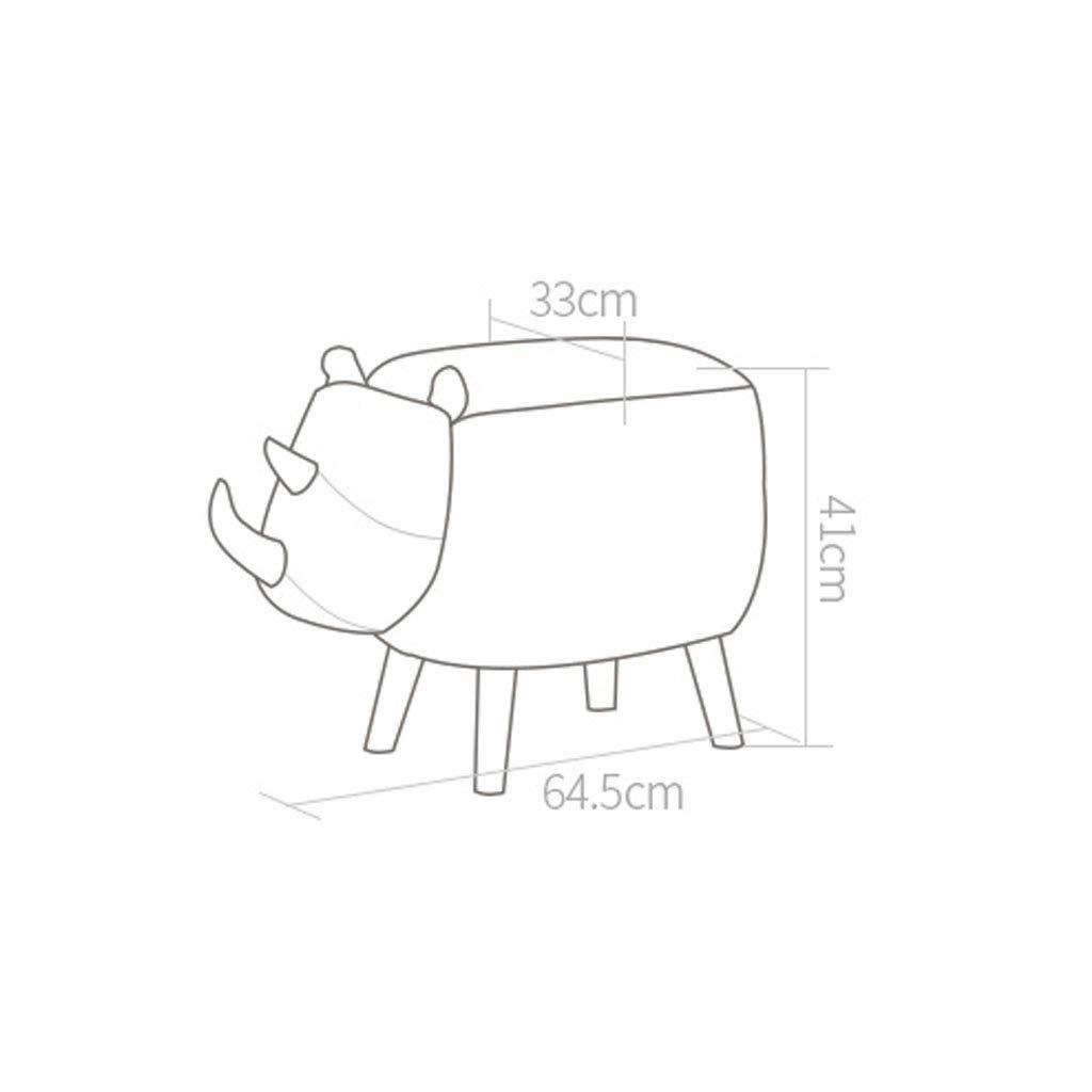 WANGJIN-Footstool Solid Wood Animal Leather Stool Ottoman Creative & Cute Stool for Kids Toy Chest Chair for Children Solid Wood Footstool 4 Legs (Rhinoceros)