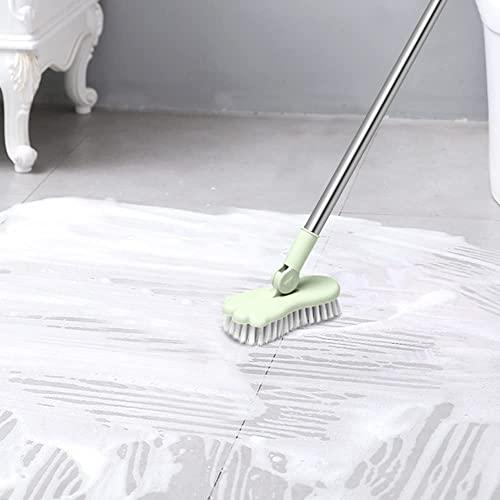 LandHope LandHope Long Handle Scrub Brush Rotatable Brush Head Floor Brush Scrubber Adjustable Poles Small Shower Tile Grout Scrubber Cleaning Brush for Bathroom Bathtub Kitchen Balcony Wall Deck Green