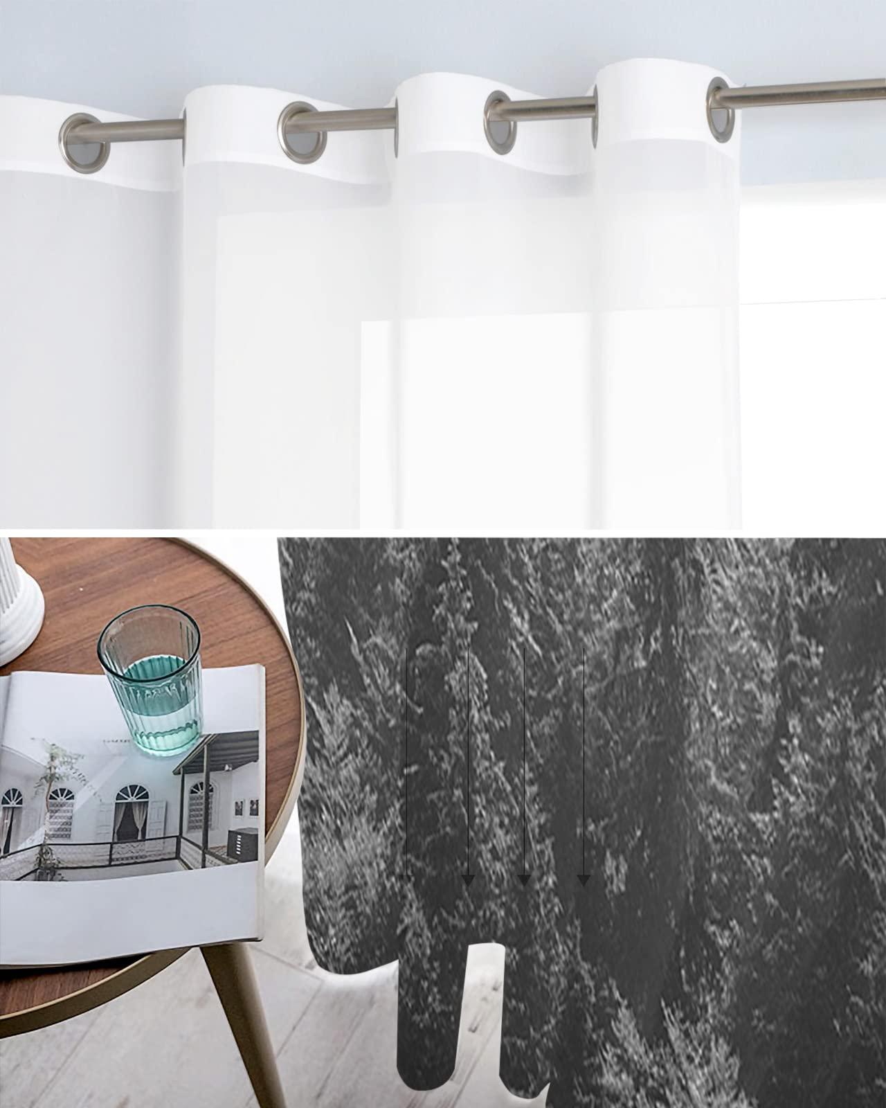 Tersuger Sheer Curtains 39 inches Long for Living Room, Summer Photography Black and White Forest Window Treatments Curtains Light Filtering Grommet Semi Sheer Drapes for Bedroom Kitchen Decor,2 Panels