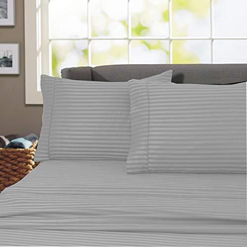 Neem Linen Top Split King Sheets- Half Split King Sheets Sets for Adjustable Beds- Sleep Number Sheets Split Top King- 39\" Split Top King- 600 Thread Count Egyptian Cotton- Fits Upto 18\" Deep (Light Grey Stripe)