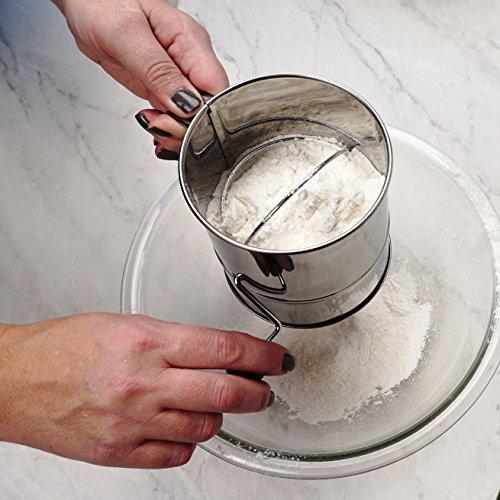RSVP International RSVP International Endurance® Stainless Steel Crank Style Flour Sifter, 5 Cup | Sift Flour & Dry Ingredients for Baking | Manual Crank | Dishwasher Safe,Silver