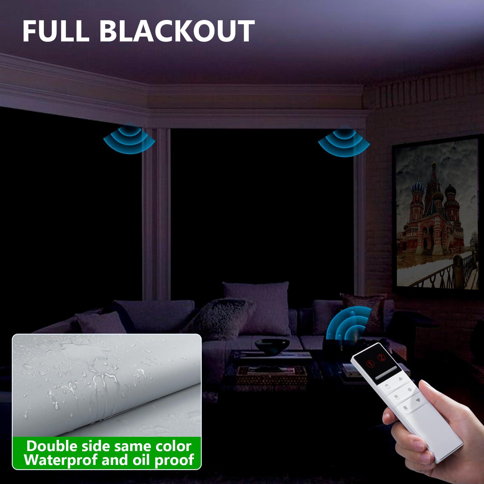 ZSTARR Motorized Blackout Window Blinds Customize Width (21-92 in) Remote Control Wireless and Rechargeable Roller Shades Blinds for Windows, Home, Office, Living Room, Master Room, Restaurant (Light Grey)