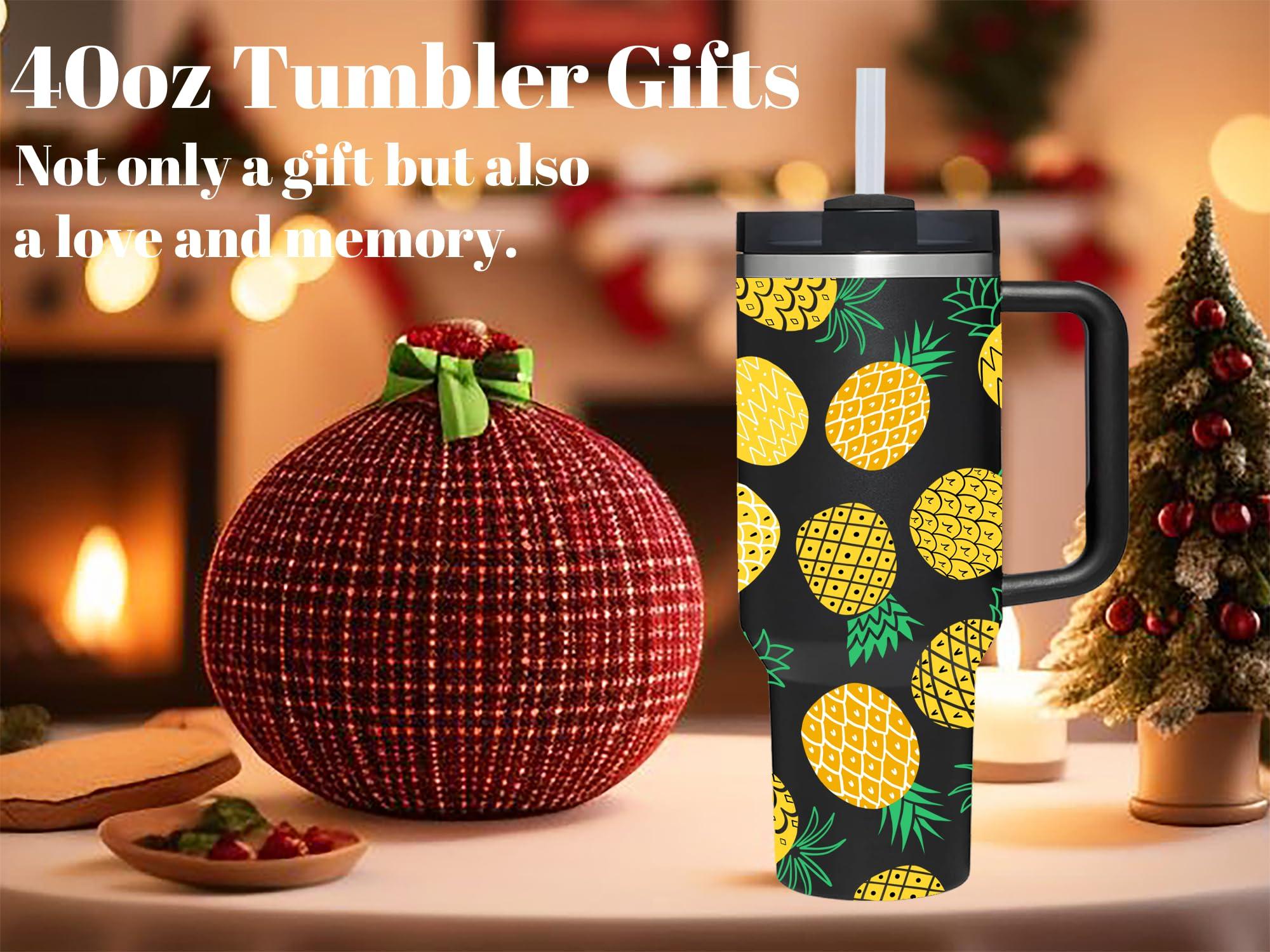 AMZUShome 40 OZ Pineapple Tumbler with Handle.Pineapple Lover Gifts.Unique Birthday Christmas Gifts for Pineapple Lover.Personalized 40 OZ Pineapple Tumbler Gifts for Women Men.