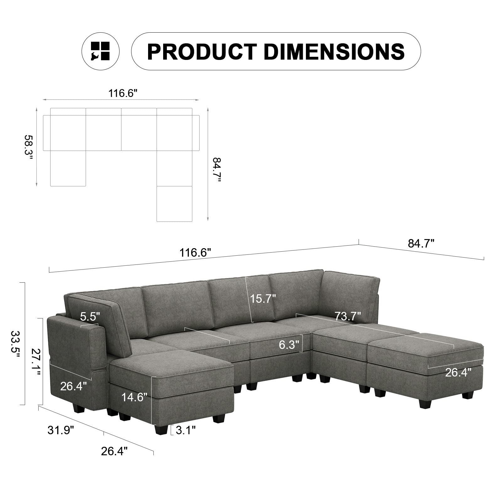 Belffin Belffin Oversized Modular Sofa with Storage Seat U Shaped Couch Modular Sectional Sofa Couch U Shape Sofas Grey