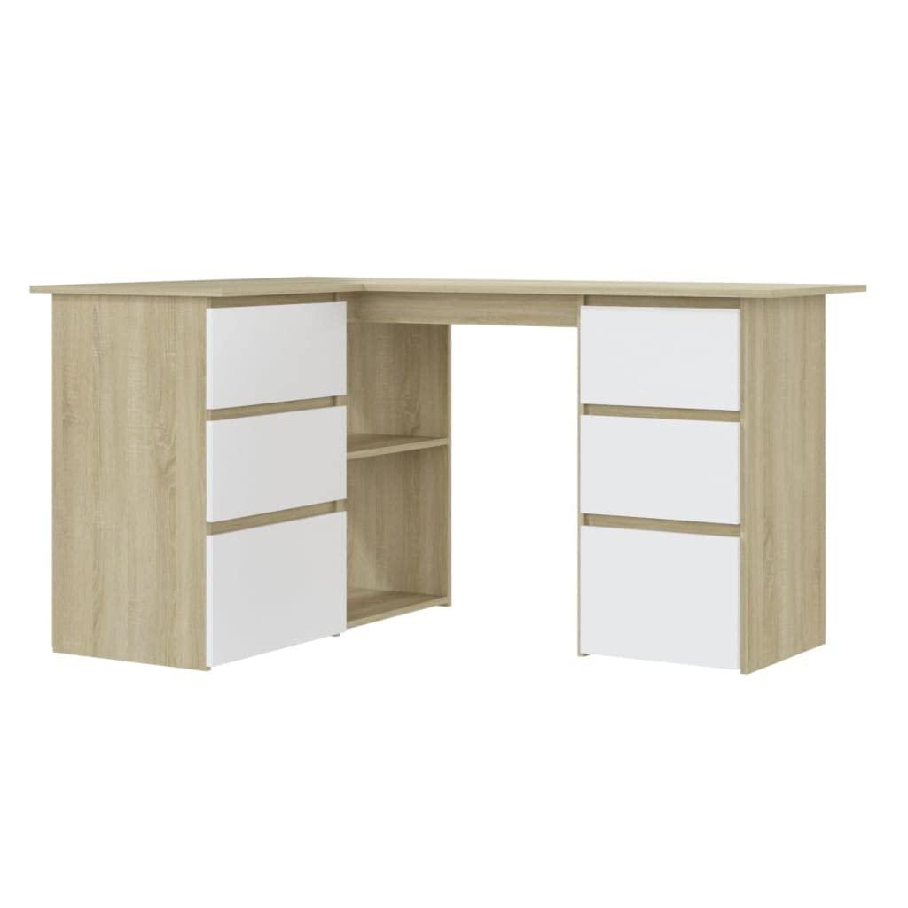 SKM SKM Corner Desk White and Sonoma Oak 57.1"x39.4"x29.9" Chipboard