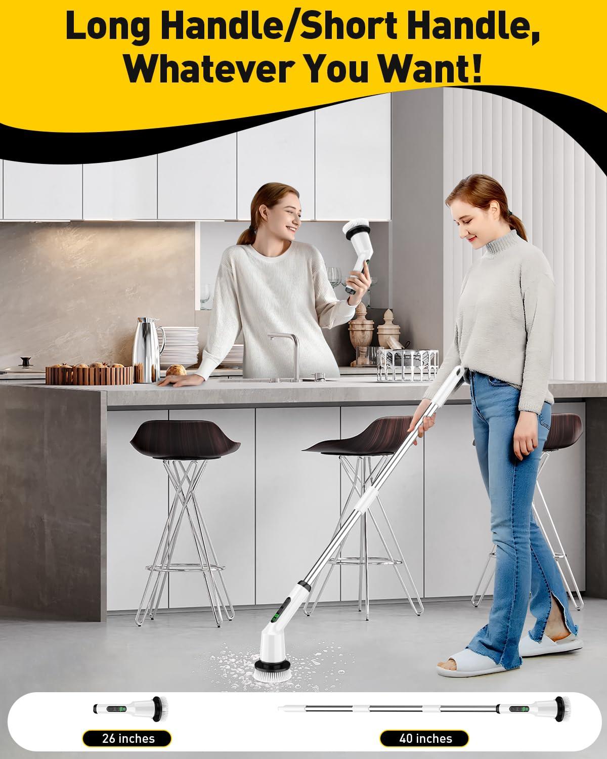 CTMAST Electric Spin Scrubber for Cleaning Bathroom, Shower Scrubber Cordless Cleaning Brush with IPX7 Waterproof & 2 Speed, 3 Brush Heads, Bathroom Cleaning Supplies for Shower Tub Kitchen Tile Toilet White