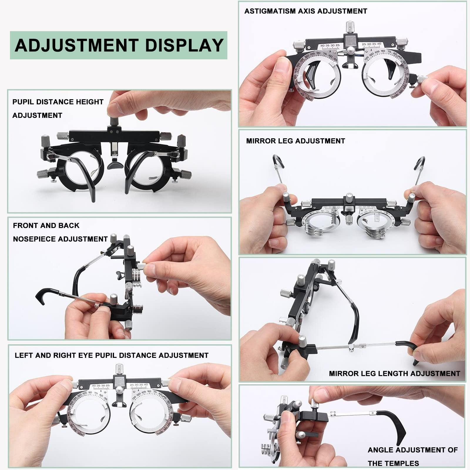 TCCOC PD 50-80mm Trial Frame Adjustable Temples and interpupillary Distance Ultra Light and Comfortable Eye Optometry Universal Lens Trial Frame(Color:Sliver,Size:PD50-80)
