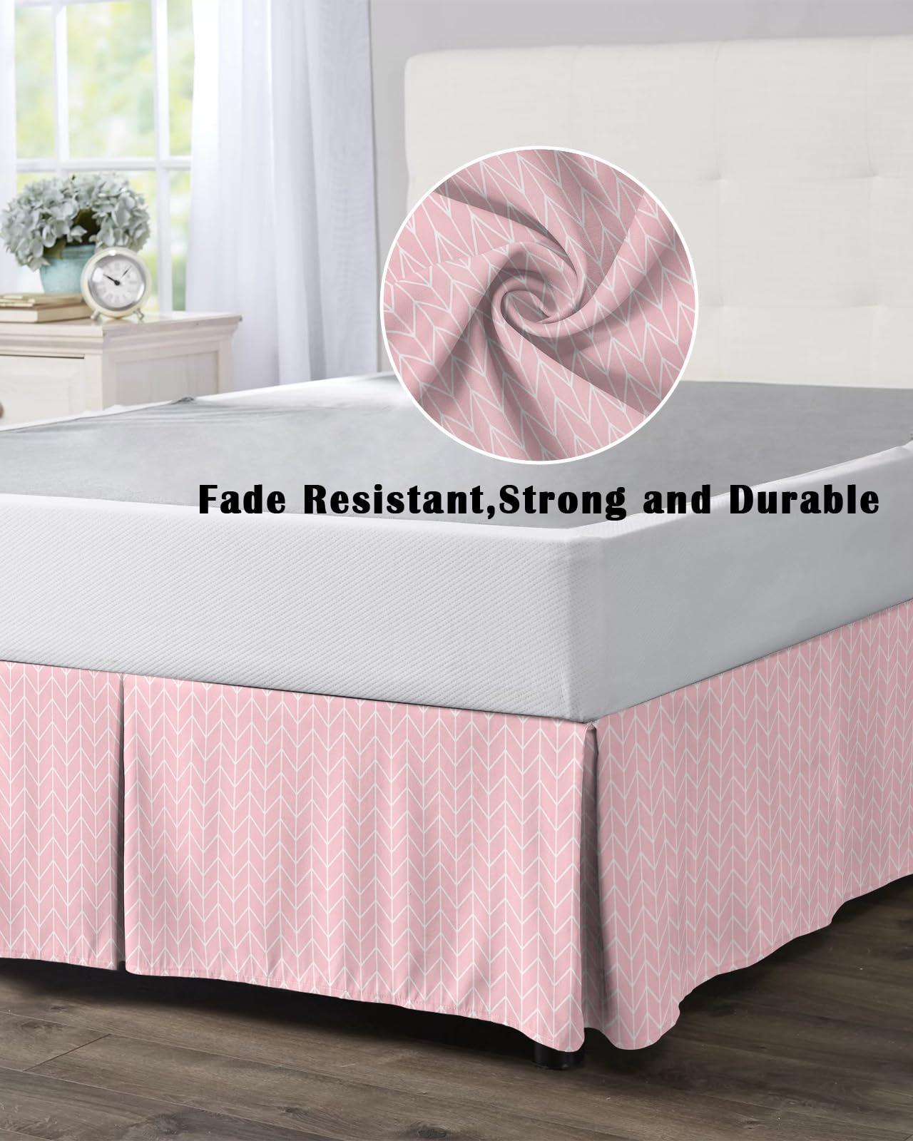 Sabolny Modern Pink Bed Skirt with Split Corners King Size 16" Drop, Tailored Dust Ruffle Bed Skirts Wrap Around Bedskirt Soft Cozy Bedding for Bedroom Hotel Contemporary Minimalist Geometric Stripe