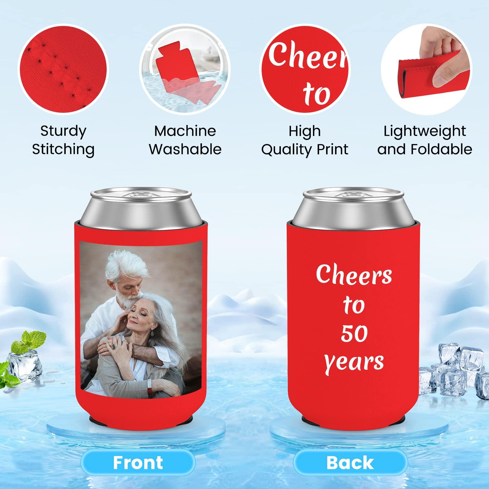 HooAMI Custom Can Cooler Sleeve Bulk 100pcs Neoprene Insulated Beer Can Sleeves for Soda, Beer & Water Bottles - Collapsible Can Coolers for Party Beverage DIY Customizable Weddings Gifts