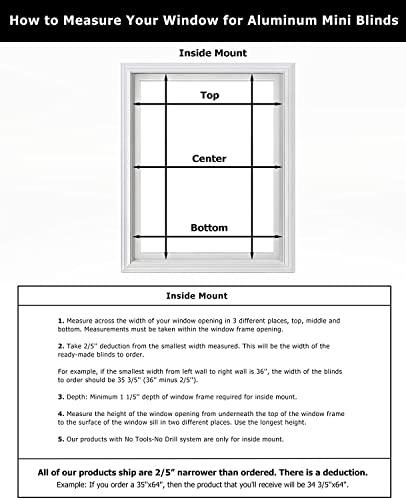 LazBlinds LazBlinds No Tools-No Drill 1" Aluminum Mini Blinds, Cordless Blinds for Indoor Windows, Light Filtering Horizontal Blinds and Shades for Window Size 48'' W x 64'' H, Black
