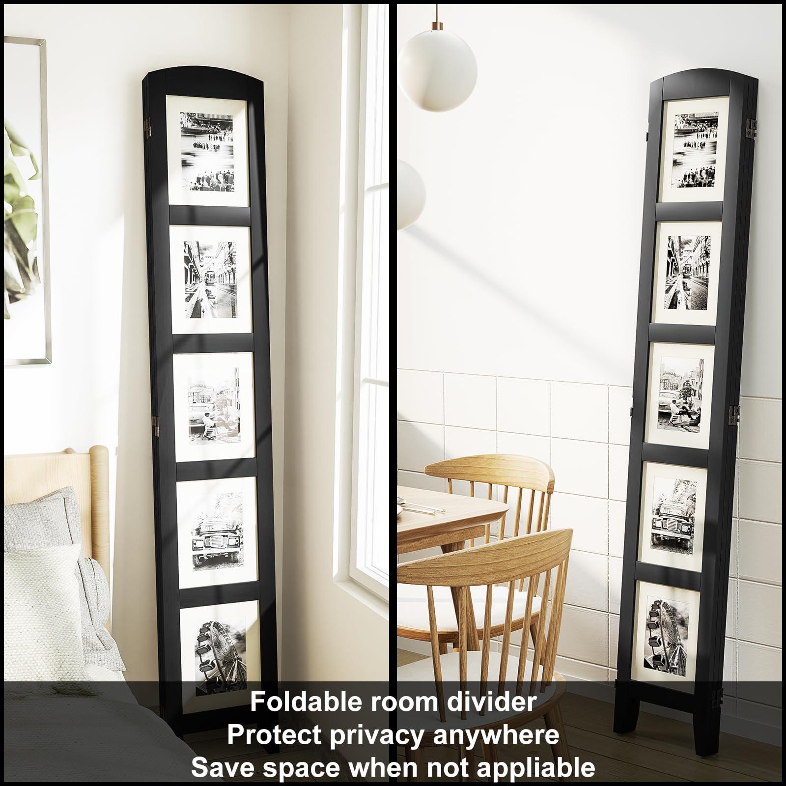 SZQINJI SZQINJI 3 Panel Photo Room Divider Screen, Solid Wood Divider for Room Separation for 8x10 Picture Frame Without Mat for 5x7 Photo with Mat, Black
