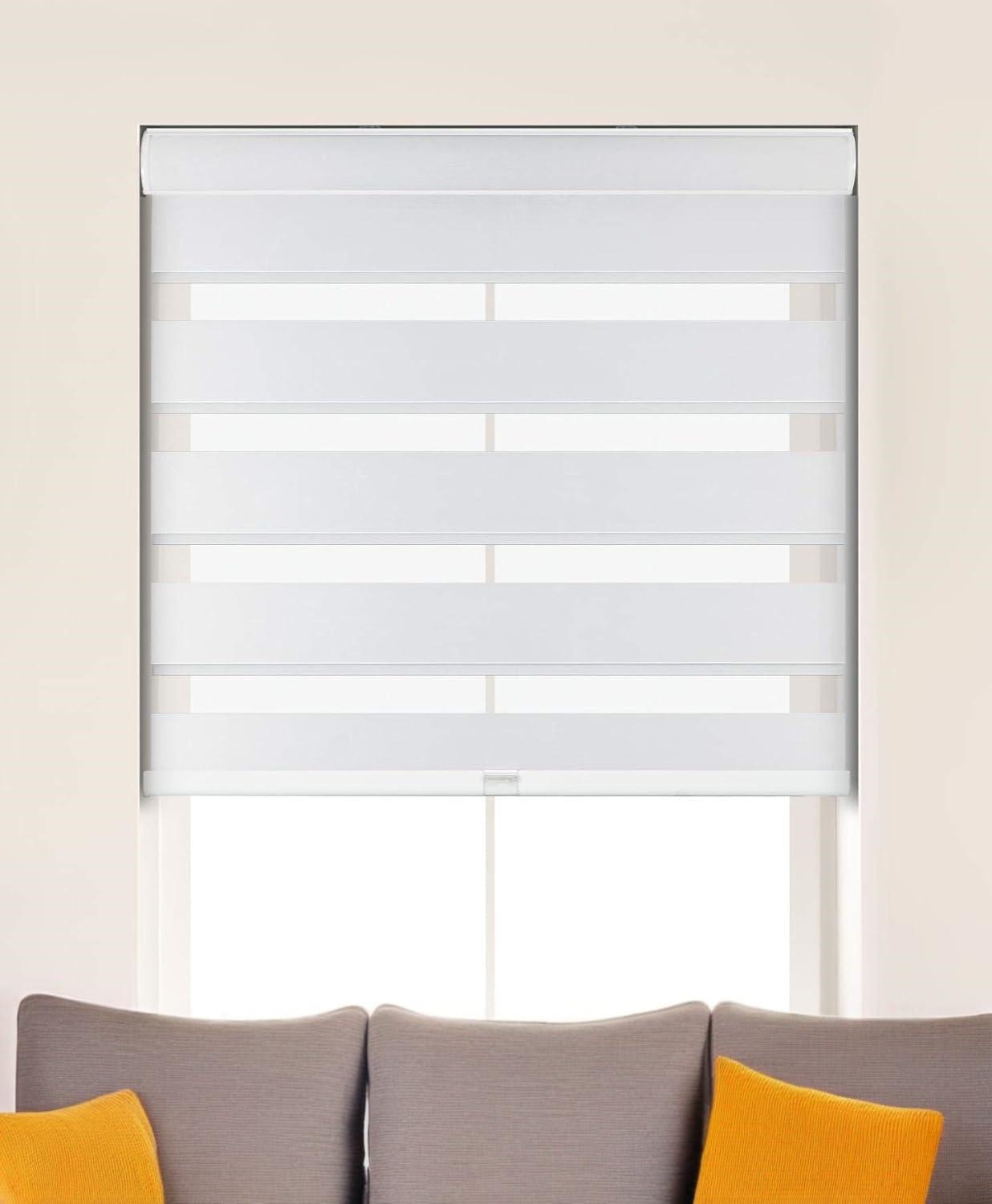 LOQPDNXN Zebra Blinds Custom Size Zebra Blinds Roller Shades for Windows Dual Layer Sheer or Privacy Light Control Day and Night Window Drapes Blinds & Shades White.44Wx(12" H to 98" H Customizeize)