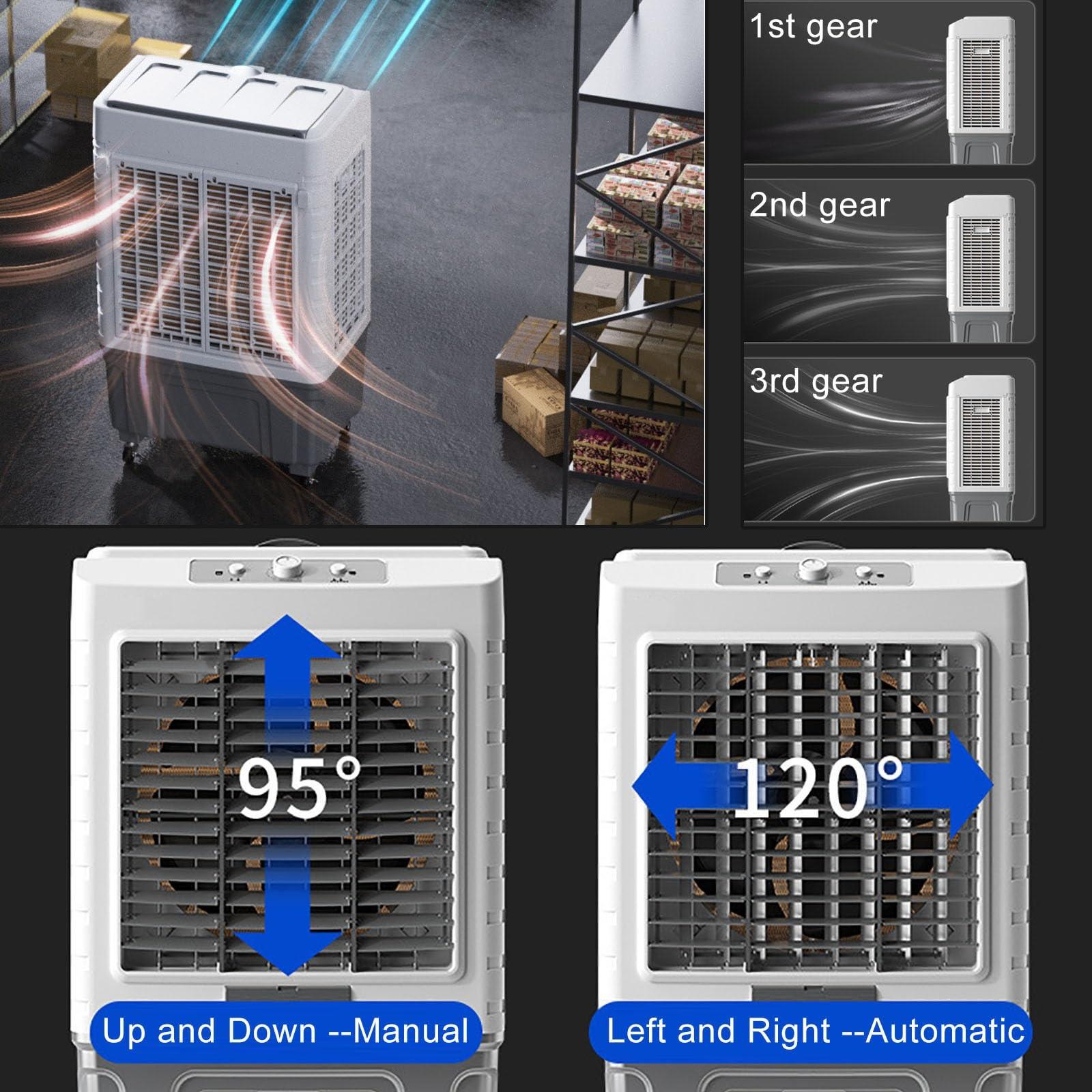 Cxlly Evaporative Air Cooler with 55L Water Tank, Portable Outdoor Air Conditioner with 4 Ice Pack, Oscillation, 3 Speed for Garage, Yard, Commercial Use(Size:95cm/37in 55L)