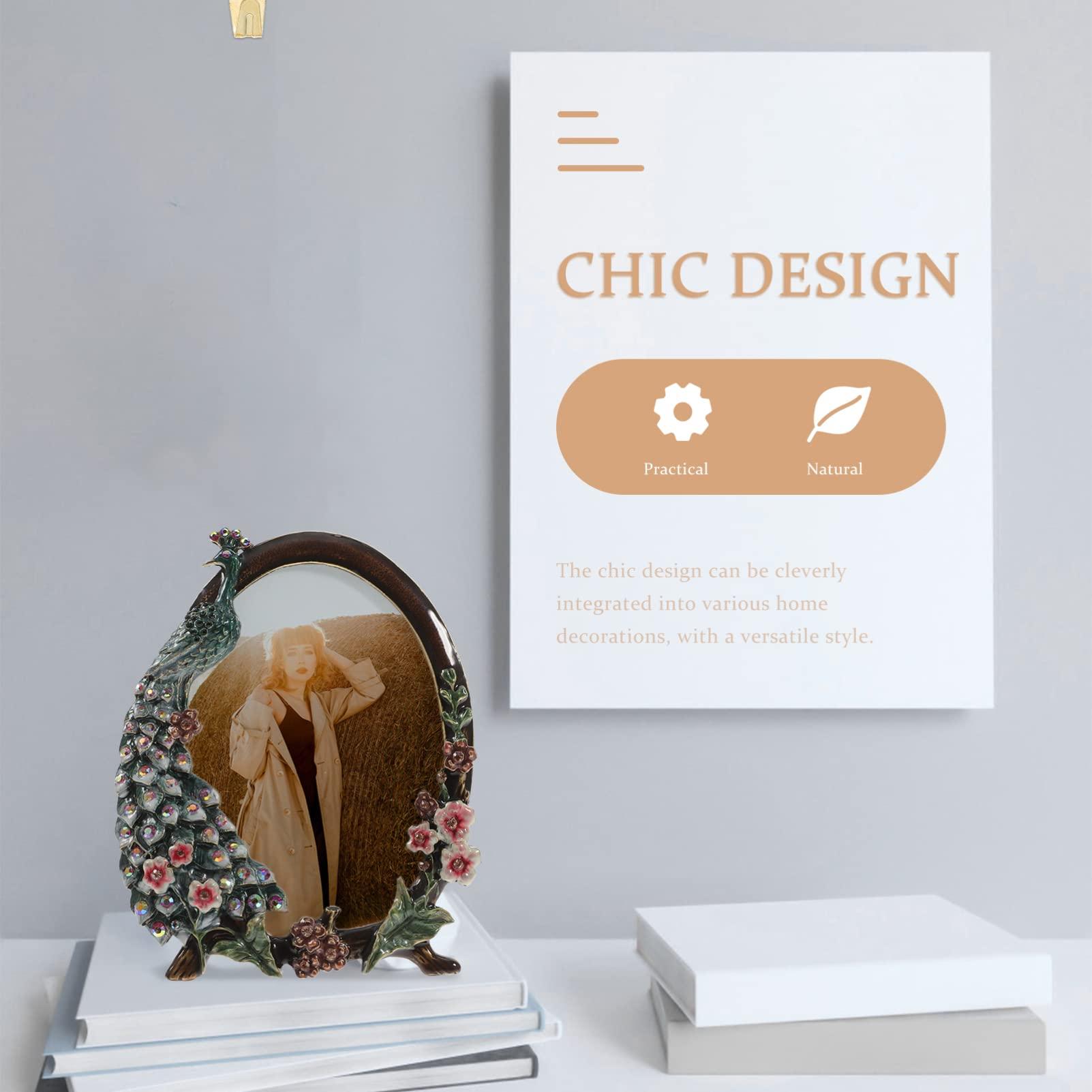 ARTIBETTER ARTIBETTER Peacock Photo Frame Chrismas Tabletop Display Picture Frame Vintage Picture Family Picture Frame Retro Photo Holder Best Friend Picture Frame Metal Photo Folder Household